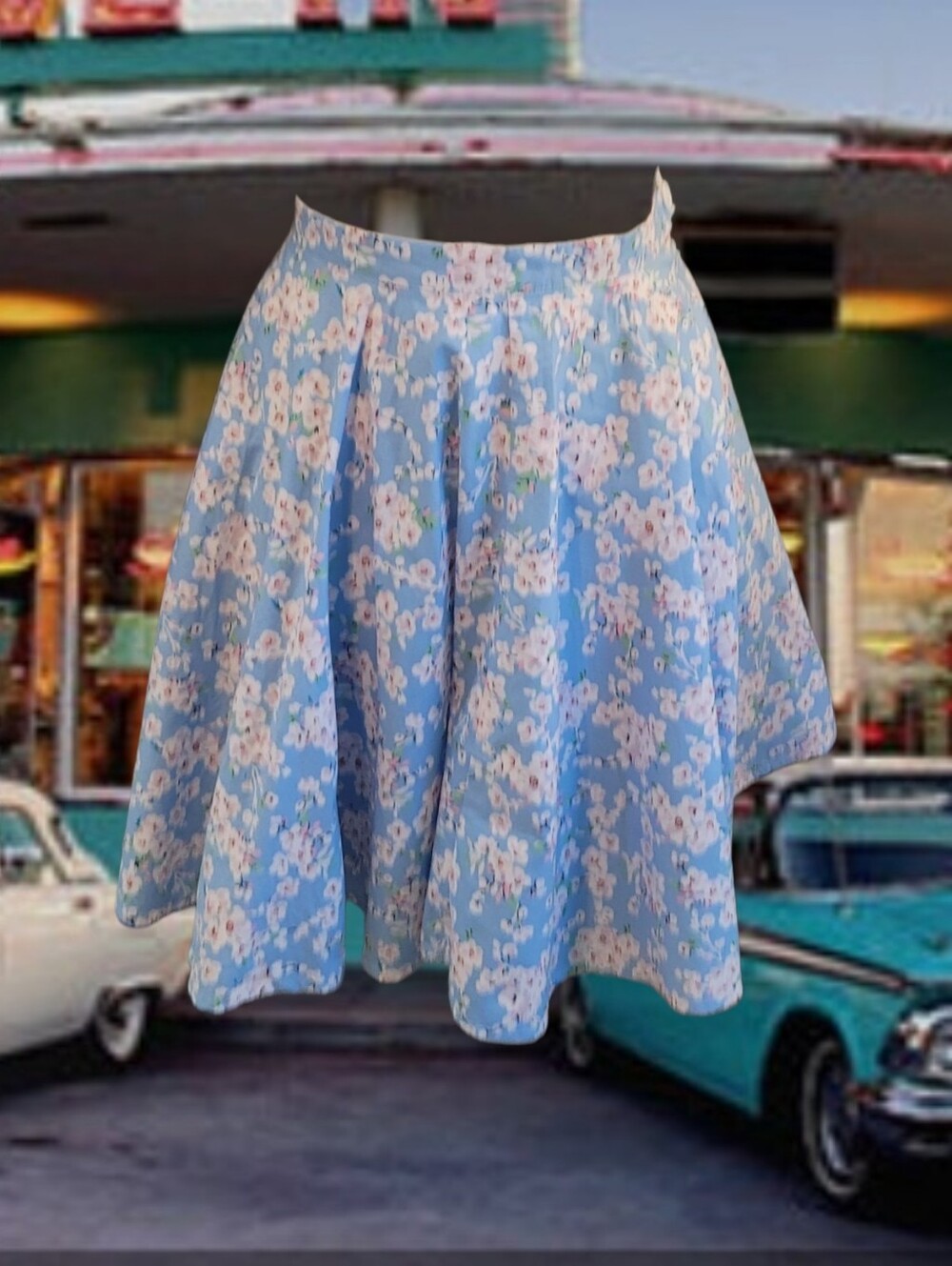 Blue Floral A-Line Skirt